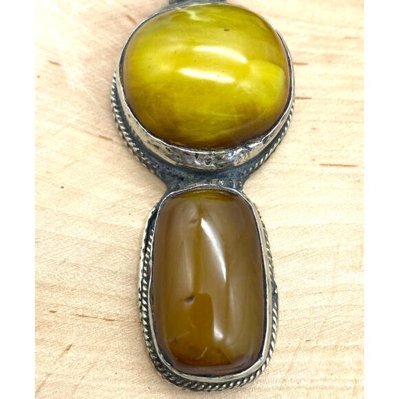 Vintage Tibetan Amber Fish Repousse Two tone Pendant - Picture 4 of 4